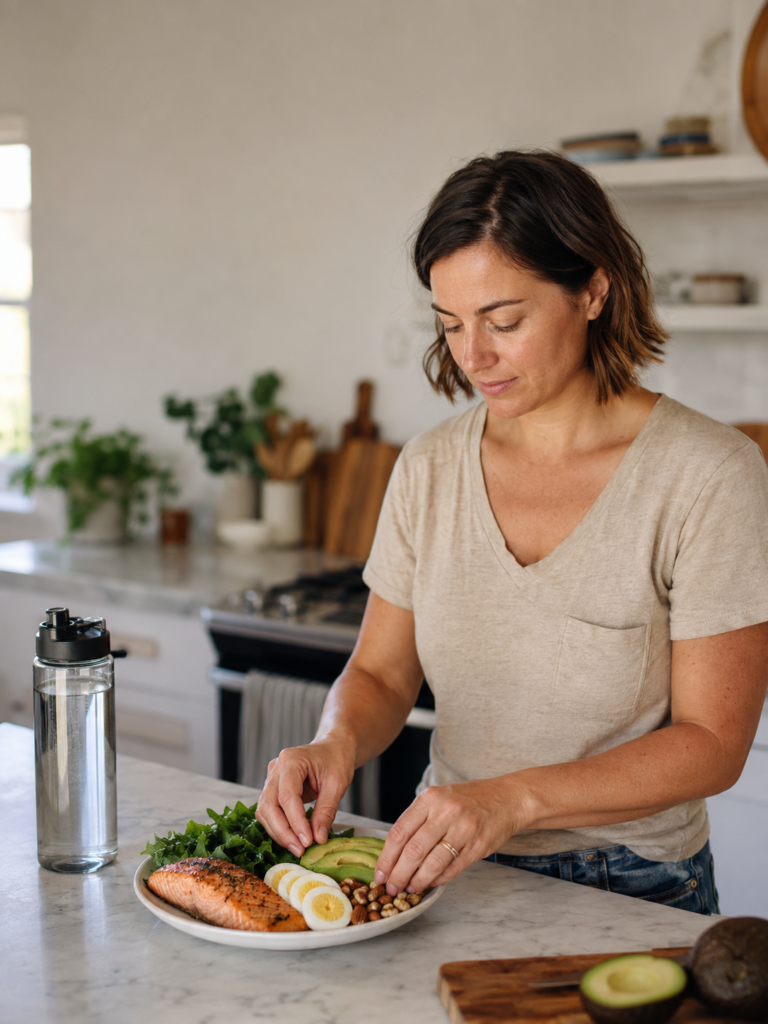 Healthy foods like eggs, nuts, and salmon that help grow stronger nails