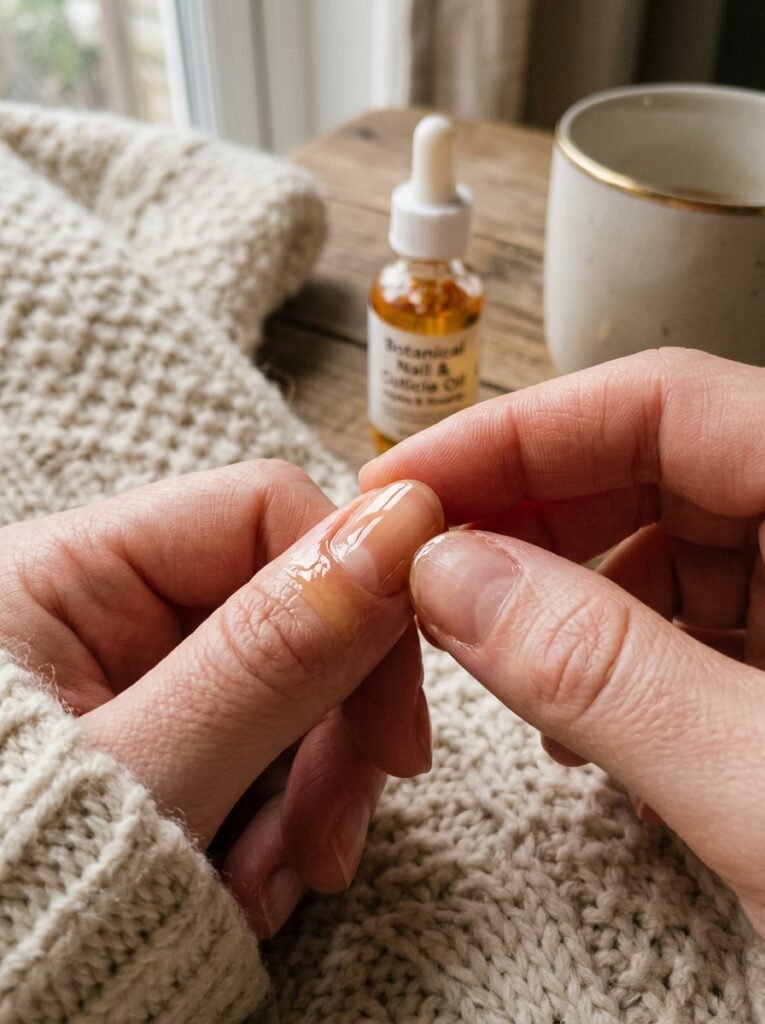Massaging nails with oil to boost circulation for stronger nails