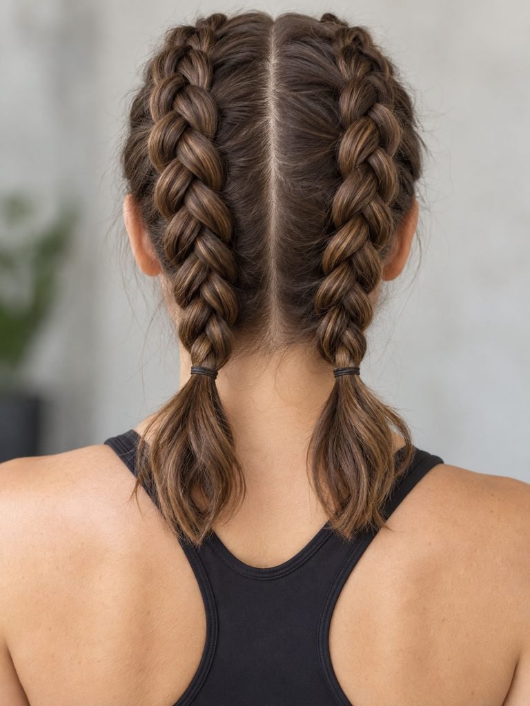 Two raised Dutch braids running from the front hairline toward the nape