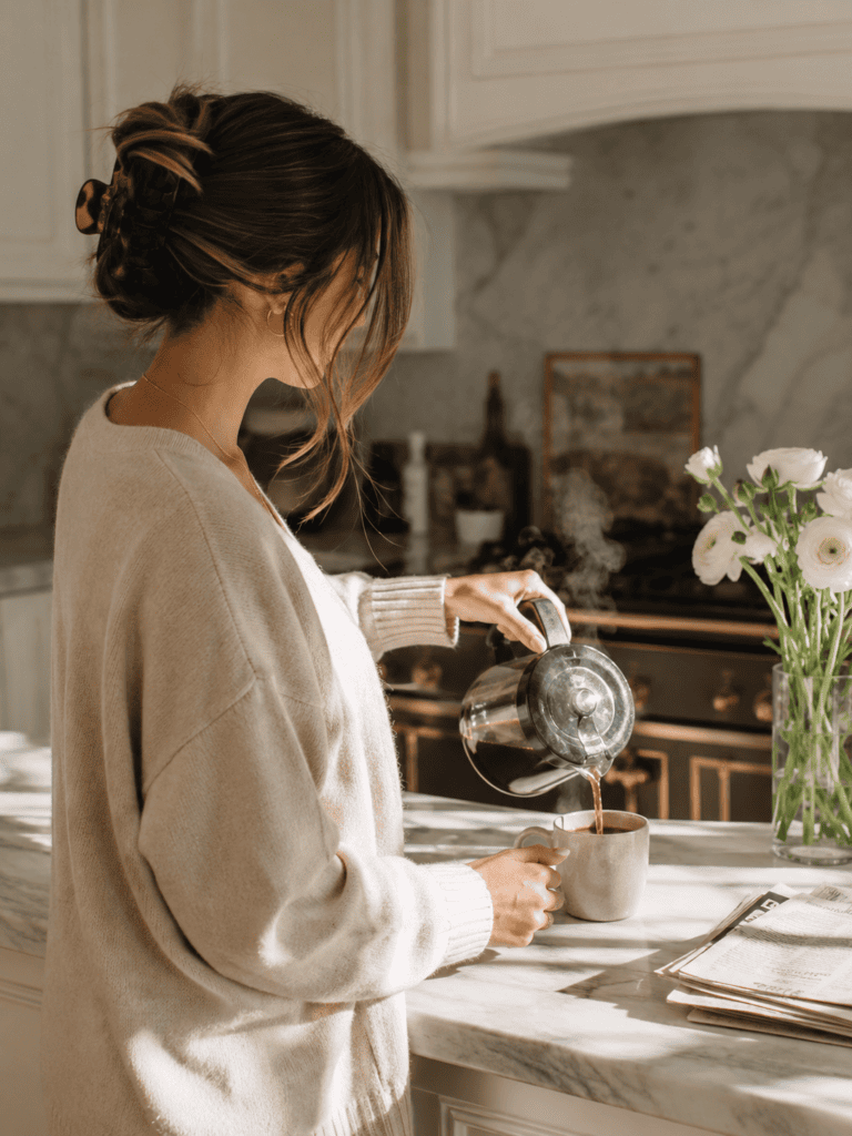 Easy French twist long hairstyle secured with a large claw clip