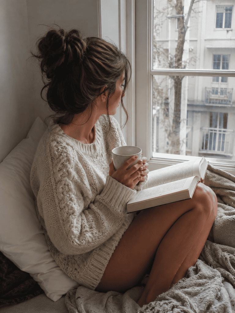 Effortless messy bun long hairstyle on a relaxed weekend morning