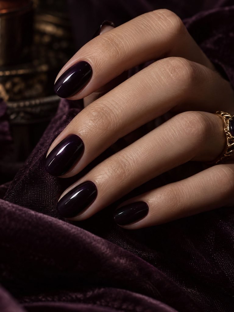 Midnight purple almost black fall nails