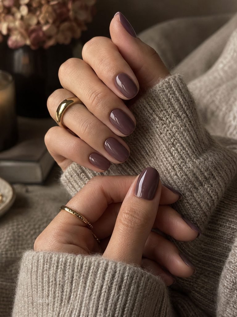 Soft muted dusty plum manicure