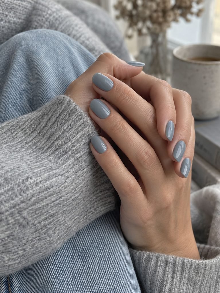 Muted gray blue September nails