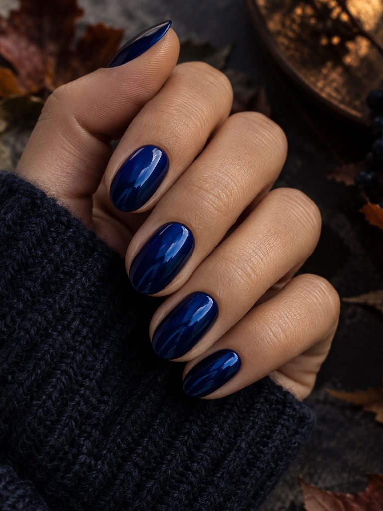 Dark jewel toned sapphire blue nails